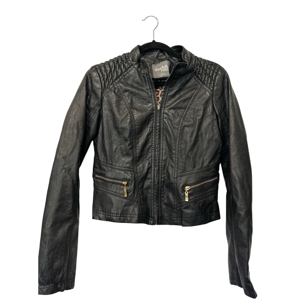 Charlotte Russe Faux‎ Leather Jacket Size Medium Leopard print inside